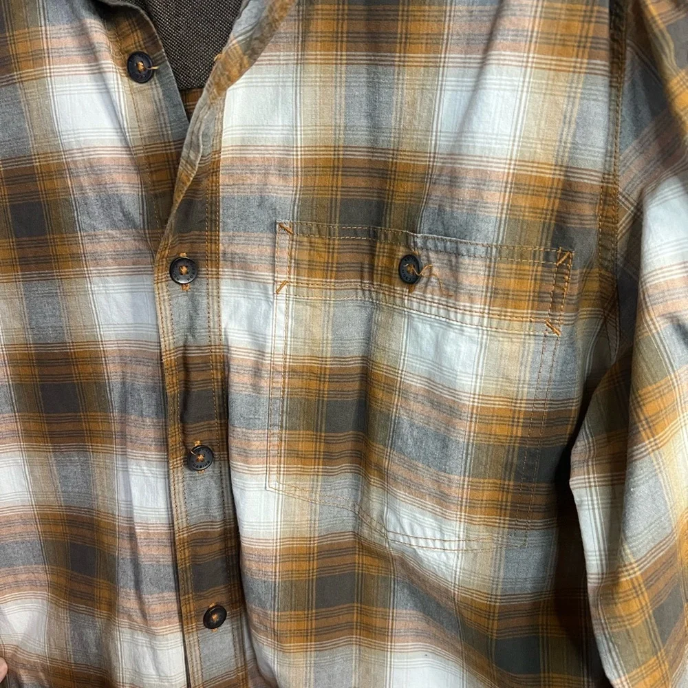 ROYAL ROBBINS Orange Checkered Button Down Shirt Cotton Long Sleeve size Medium - Picture 6 of 8